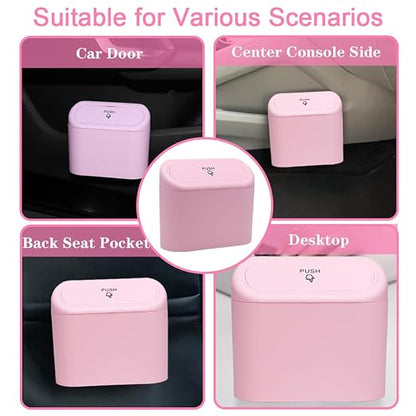 Car Trash Can Bin with Lid - 2 Packs Universal Vehicle Mini Leakproof Garbage Can Bin with 40pcs Trash Bags Can Organizer Storage for Front Back Seat Accessories for Auto Office Bedroom Home(Pink)