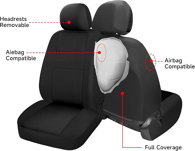 VarCozy Seat Covers for Car Front Pair, Breathable Cloth Front Car Seat Covers, Universal Cloth Seat Covers for SUV Sedan Van, Automotive Interior Covers, Airbag Compatible