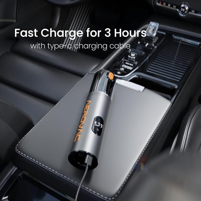 V-15 Pro, Portable Car Vacuum Cleaner, Handheld, HEPA Filter, Rechargeable, Cordless, 16000PA Suction Power, 562g, 0.15L Capacity, with LED Display