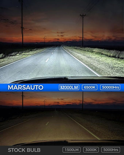 Marsauto H1 LED Bulb, 32000LM 600% Brighter H1 Bulb, 1:1 Mini Size No Adapter Needed for H 1 Fog Lights, Plug and Play, No Flicker, 99% Compatibility, Pack of 2