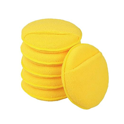 FONAROLL Microfiber Wax Applicator Pads, Car Wax Applicator with Finger Pocket, Buffing & Detail Polishing Foam Pads for Car Cleaning and Fine Polishing (5 inch, 6 Pack) (Yellow)
