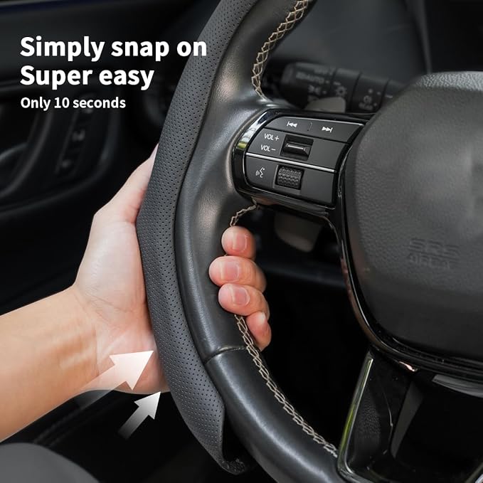 Car Steering Wheel Cover Napa Leather Non Slip Vehicle Steering Wheel Cover Protector, Quick Install Comfy Automotive Interior Decor, Universal fit 14½ to 15 inches Car Pickup SUV 14.5 to 15 inches
