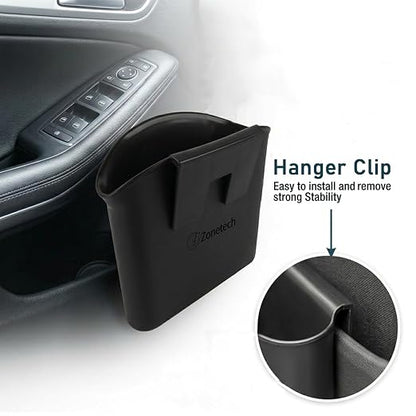 ZONETECH Portable Hanging Mini Car Garbage Can – Classic Black Trash Container - Premium Quality Automotive Universal Compact Traveling Wastebasket for Vehicle,Office, Home (1-Pack)