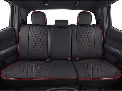 EKR Custom Fit Tacoma Rear Car Seat Covers for Toyota Tacoma (Petrol) 2024 2025 2026 Double cab SR/SR5/TRD Sport/TRD Off-Road/Limited - Second Row Only,Faux Leather(Black with Red Trim)