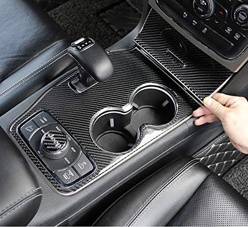 YOCTM for Jeep Grand Cherokee 2014 2015 Interior Accessories Black Real Carbon Fiber Center Console Cup Holder Cover Trim
