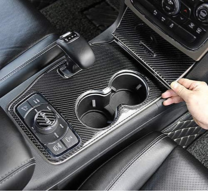 YOCTM for Jeep Grand Cherokee 2014 2015 Interior Accessories Black Real Carbon Fiber Center Console Cup Holder Cover Trim