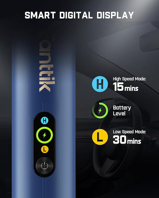 Fanttik Slim V10 APEX Cordless Car Vacuum, 4-in-1 Portable Mini Handheld Vac, 19kPa Suction Power, Upgraded Smart Digital Display, 2 Suction Modes for Small Jobs, Car, Office Desk, Keyboards (Blue)