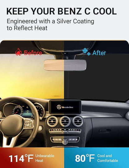 Proadsy 2026 Upgrade Front Windshield Sun Shade Foldable Sunshade Protector Custom Fit 2015-2021 C Class Accessories