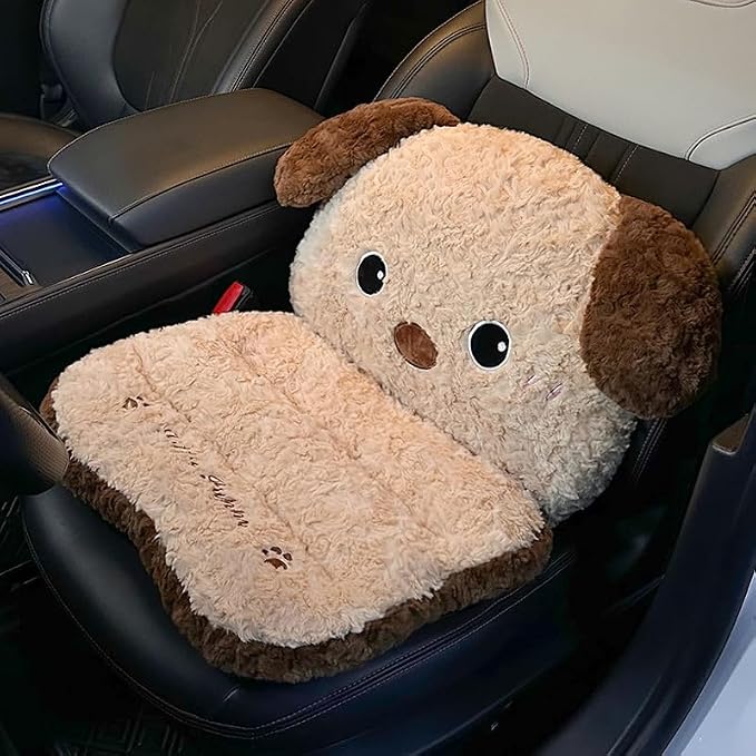 Cute Car Seat Cushion with Back Cartoon Plush Lumbar Support Pillow for Driving Seat Desk Chair Cushions for Cars Office Playroom Gaming Accessories Room Bedroom Decor