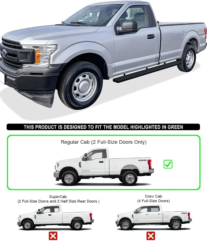 APS Wheel to Wheel Running Boards 5in Compatible with Ford F150 2015-2026 Regular Cab 6.5ft Bed & F-250 F-350 Super Duty 2017-2026 (Nerf Bars Side Steps Side Bars)