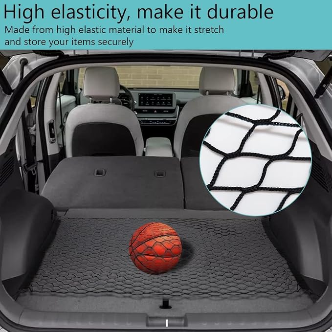 BestEvMod for Ioniq5 Cargo Mesh Net Accessories,Stretchable Trunk Organizer Cargo Net Elastic Mesh with Hooks Compatible with Hyundai Ioniq 5 2022-2026 Accessories