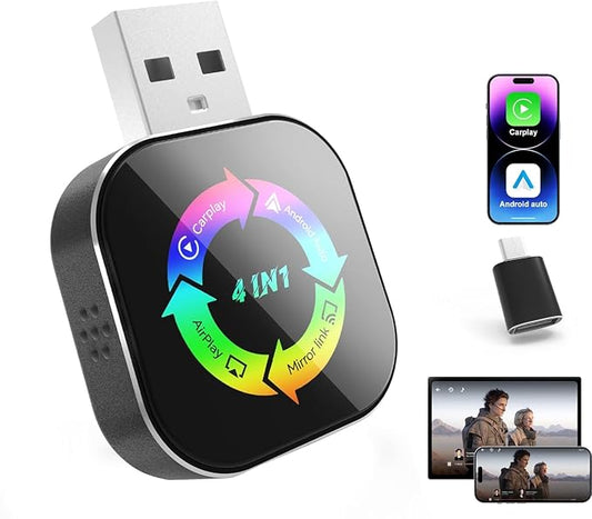 2026 Upgraded Wireless Carplay Adapter, 4 in 1 Screen Mirroring Support Mirror Link/AirPlay for Apple CarPlay & Android Auto