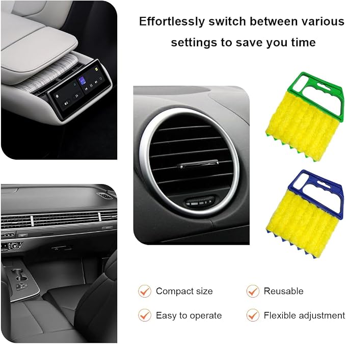 Sun Walker 2 PCS Blind Cleaner Duster Tool, 7-Finger Auto Dusting Cleaner Brush with Ergonomic Handle, Handheld Mini Duster Brush for Window Shutters Air Conditioner, Car Accessories (Blue+Green)