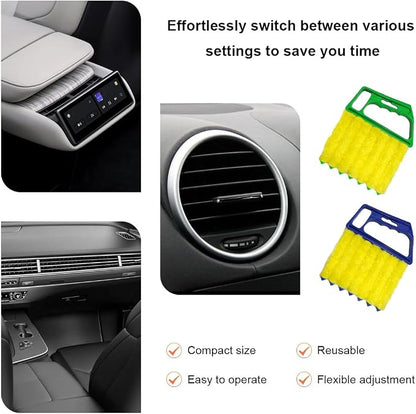 Sun Walker 2 PCS Blind Cleaner Duster Tool, 7-Finger Auto Dusting Cleaner Brush with Ergonomic Handle, Handheld Mini Duster Brush for Window Shutters Air Conditioner, Car Accessories (Blue+Green)