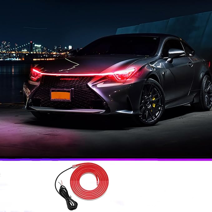 Universal Car Hood Daytime Running Light Strip, 79 Inch Car Hood Light Strip, Waterproof Led Hood Light Belt Flexible Led Auto Decorative Atmosphere Lamp 12V (Red)