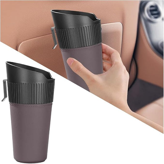 Car Trash Can, Mini Leakproof Vehicle Cup Holder Garbage Container Bin, Portable Automotive Interior Door Trash Storage Organizer Accessories, Universal for Sedan Truck SUV (Brown)