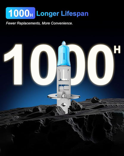 H1 Halogen Headlight Bulbs, Standard High Beam or Low Beam or Fog Light Bulb, DC 12V 55W 5000K,4000 Lumens,White Headlight Bulbs,Head Light Bulbs for Car,High Brightness Headlight Bulb, Pack of 2
