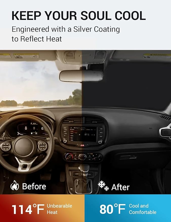 Proadsy 2026 Upgrade Windshield Sun Shade Custom Fit Kia Soul 2020-2025 2026 4-Layer Foldable Front Sunshade Protector Sun Visor Blocks UV Rays Keep Car Cooler