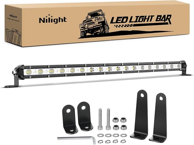 Nilight Single Row LED Light Bar Ultra-Slim Spot Flood Combo Beam Pod 20 Inch 54W Fog Driving Work Roof Bumper Lighting for Offroad 4x4 Trucks SUV ATV UTV