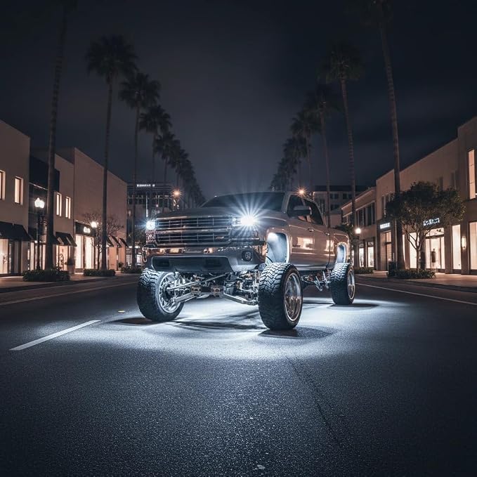 YONEDA 8 Pods White Rock Lights 6000K 3LED Bright LED Underglow Lights IP68 Waterproof for Trucks SUV UTV ATV RZR Car Boats Pickup Motorcycle with 32.8ft Extension Wire