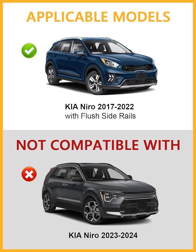 Tuyoung 300lbs Lockable Roof Rack Cross Bars Compatible with KIA NIRO 2017 2018 2019 2020 2021 2022, Heavy Duty Aluminum Roof Rails Crossbars Cargo Bars Canoe Snowboard Rooftop Black Carrier Luggage