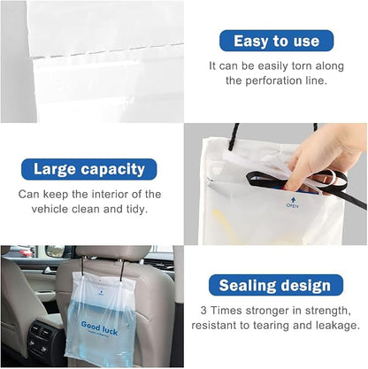 100 PCS Disposable Car Trash Bags Hanging, Leak-proof, Odor Seal, Hanging Garbage Bags, Hanging from Headrest/Easy Stick-On Trash Can for Car, SUV, Truck, Stroller Camping(White)