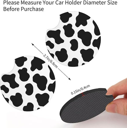 Cow Print Steering Wheel Cover + 2 Pc Cattle Print Car Coasters | Anti-Slip Breathable Universal 14.5-15.5 in for Suitable for Men Women