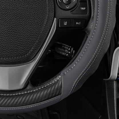Motor Trend UltraSport Gray Carbon Fiber Steering Wheel Cover, Standard 15 inch Size, Black Faux Leather Comfort Grip, Car Steering Wheel Cover for Auto Truck Van SUV