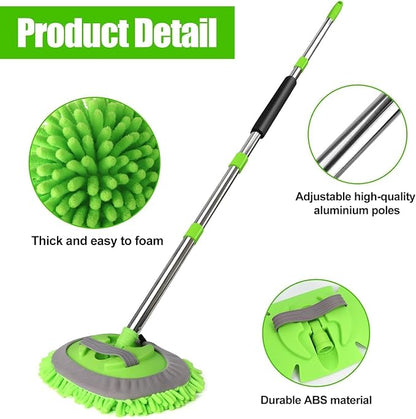 HITJOY 3Pcs 62'' Microfiber Car Wash Brush Mop Kit Sponge with Long Handle, Chenille Car Cleaning Brush Supplies for Car Rv SUV Truck Boat Bus Non-Scratches