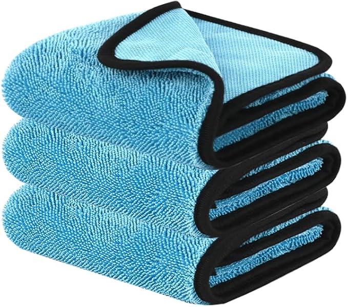 DIAOJIA 3 Pack Microfiber Car Towels (16" x 24"), 500 GSM Double-Sided Absorbent Coral Fleece Cloths for Washing, Drying & Cleaning, Streak-Free & Lint-Free (Light Blue)