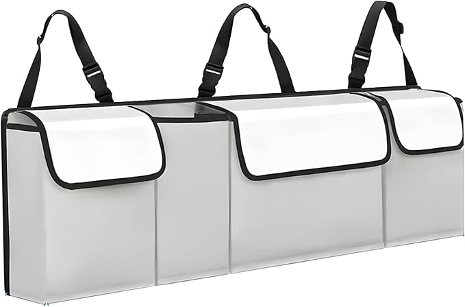 Car Trunk Organizer, Backseat Hanging Large Storage with Adjustable Straps,Waterproof PVC Collapsible Cargo Bag, Car Interior Accessories for Auto SUV MPV (White)
