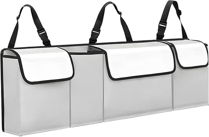 Car Trunk Organizer, Backseat Hanging Large Storage with Adjustable Straps,Waterproof PVC Collapsible Cargo Bag, Car Interior Accessories for Auto SUV MPV (White)
