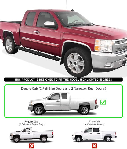 APS (Stainless Steel Black 5 inches Wheel to Wheel) Running Boards Nerf Bars Steps Compatible with Chevy Silverado GMC Sierra 1500 2500 1999-2013 Double Cab 5.5ft Bed & 2500HD 3500 2001-2014