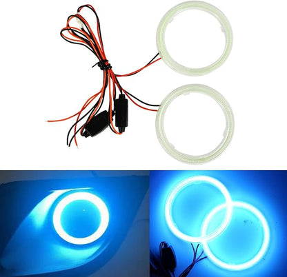 Qasim 80MM Ice Blue Halo Rings Angel Eyes COB 51SMD LED Warning Lamps with Plastic Cover 12V 24V