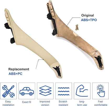 Leather Side Door Pull Handle Cover Compatible with BMW 5 Series F10/F11/F18 520 523 525 528 530 535 2010-2016, Left Passenger Inner Door Handle Assembly(Beige, Left)