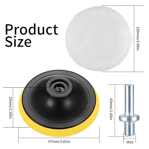 7 Pcs Wool Polishing Buffing Pads, 4 Inch Car Polishing Buffing Wheel with Hook and Loop Back for Drill Buffer Attachment, Car Buffer Polisher Kit for Cars Polish, Waxing, & Compound Cutting