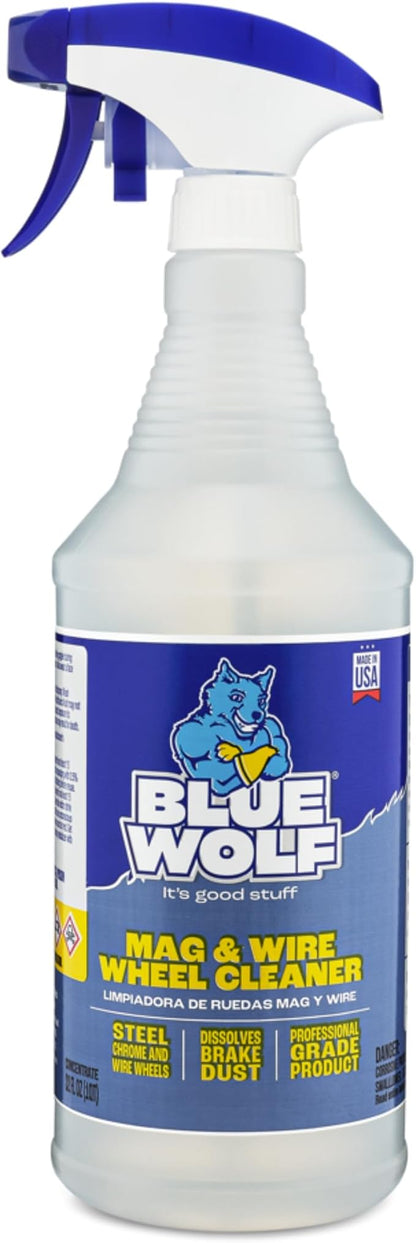 Blue Wolf Mag & Wheel Cleaner Spray – Heavy Duty Tire & Rim Cleaner, Removes Brake Dust, Grease & Road Grime, Restores Shine, Fast-Acting Formula for Deep Cleaning & Protection – 32 oz