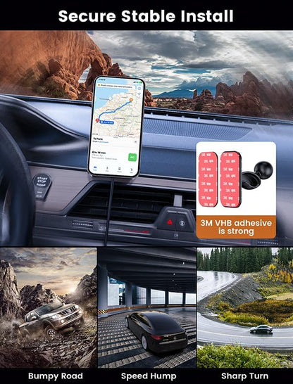 MOKPR for Magsafe Car Mount Charger-15W Wireless Car Charger-Magnetic Car Phone Holder for Dash Air Vent-LED RGB HandsFree Car Mount Fast Car Charger for iPhone 15/14/13/12 Series Silver