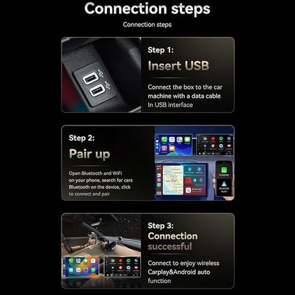 Wireless CarPlay Android Auto 2-in-1 Adapter, Plug & Play Car Dongle Converts Factory Wired to Wireless, Fast Auto Connect, Compact Design, USB A/USB C Compatible(Black)