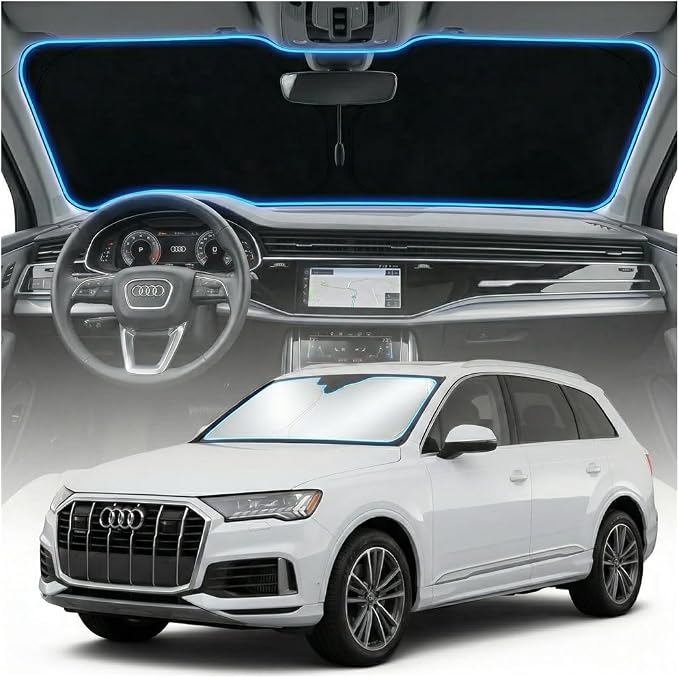 for Audi Q7 Sun Shade Windshield Cover - Custom Fit Q7 Accessories 2016-2025 2026 Sunshade Foldable UV Protection & Heat Shield Sun Visor Accessories