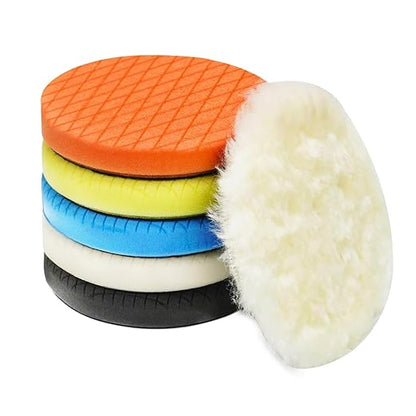 Autolock 3" Buffing Polishing Pads, 6Pcs 3.5 Inch 85mm Face for 3 Inch Backing Plate, Compound Buffing Sponge and Woolen Pads, Cutting Polishing Pad Kit for Car Buffer Compounding, Polish and Wax