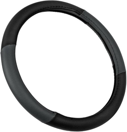 BDK Sporty Two Tone Ergonomic Grip Steering Wheel Cover - Plush Leather Grip for Standard Size Wheels 14.5-15 inch Gray/Black