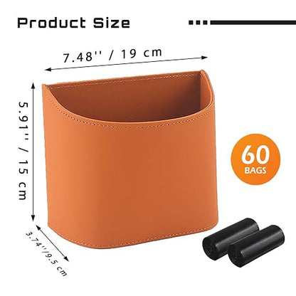 COZILO Leather Car Trash Can – Leakproof & Easy-to-Clean Car Trash Bin for Luxury Cars, SUVs & Trucks | Includes 60 Custom Liners, Secure Hook, Easy Install, Brown