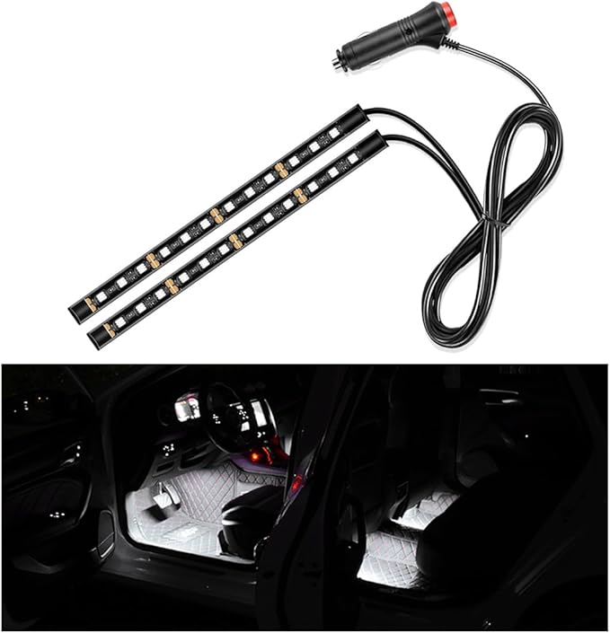 Yourkar Car LED Strip Light, 24 LED Interior Under Dash Atmosphere Lights with Cigarette Lighter, Vehicle Decor Lamp Ambient Night Light Strip Lighting, Universal Car Accessories (White)