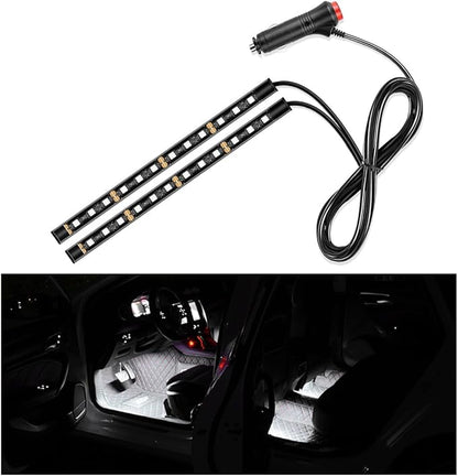 Yourkar Car LED Strip Light, 24 LED Interior Under Dash Atmosphere Lights with Cigarette Lighter, Vehicle Decor Lamp Ambient Night Light Strip Lighting, Universal Car Accessories (White)