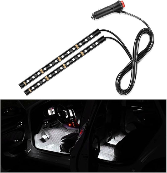 Yourkar Car LED Strip Light, 24 LED Interior Under Dash Atmosphere Lights with Cigarette Lighter, Vehicle Decor Lamp Ambient Night Light Strip Lighting, Universal Car Accessories (White)