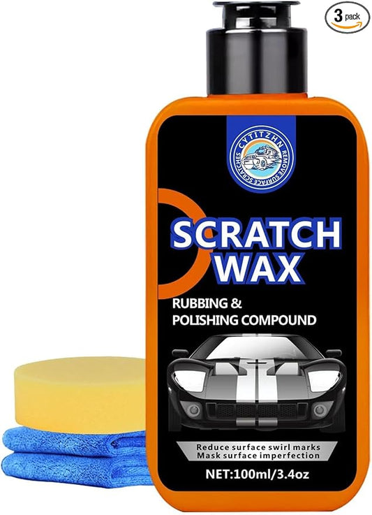 CYTITZNH Scratch Remover Wax – Restore Car Paint, Remove Scratches, Scuffs & Swirls, Safe for All Paint Finishes, Easy DIY with Buffer Pad & Towel, 100ML/3.4oz