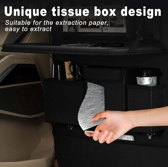 XDV Car Seat Organizers,Multi-functional Back Seat Protectors, Storage Pouches, and Tray Holders (for Cars, Kids, Seat Back and Rear Seats) (Plain Black, 2 Pcs)