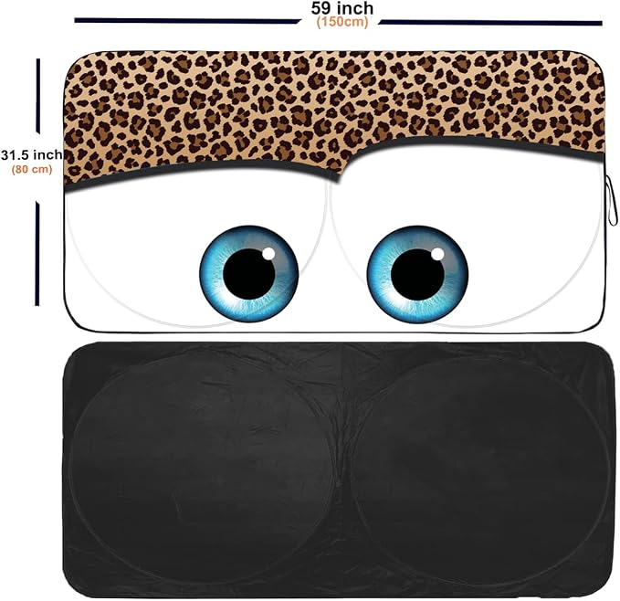 GVEN Windshield Sun Shades Car Sun Shade Protector Blocks UV Rays for Full-Size Sedan & SUV, Mid-Size SUV, Sports Cars, Wagon and Mid-Size Pickup Truck Car Accessories(Leopard Eyes,S)