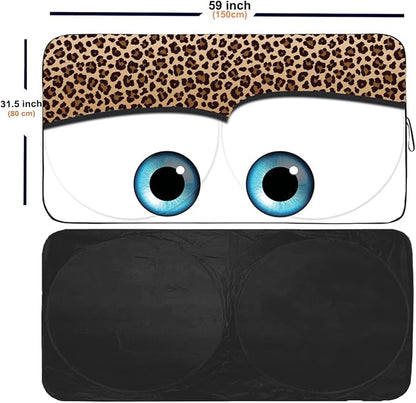 GVEN Windshield Sun Shades Car Sun Shade Protector Blocks UV Rays for Full-Size Sedan & SUV, Mid-Size SUV, Sports Cars, Wagon and Mid-Size Pickup Truck Car Accessories(Leopard Eyes,S)